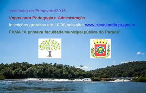 Vestibular de Primavera da Faculdade Municipal de Clevelândia.